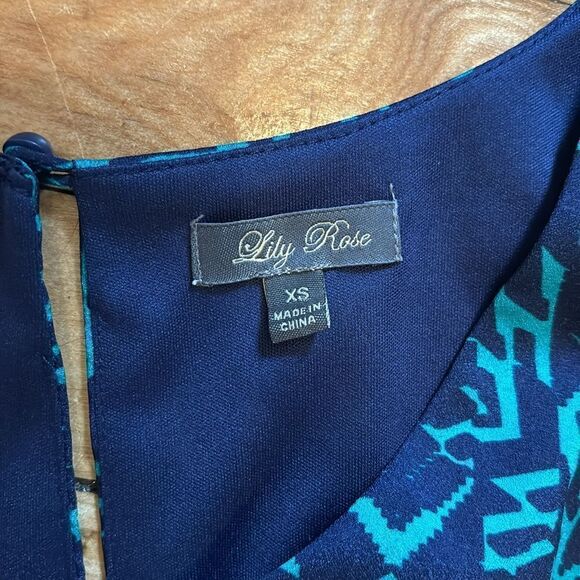 Lily Rose Women’s Dark Teal Patterned Fit and Flare short sleeve dress size XS - Picture 7 of 8